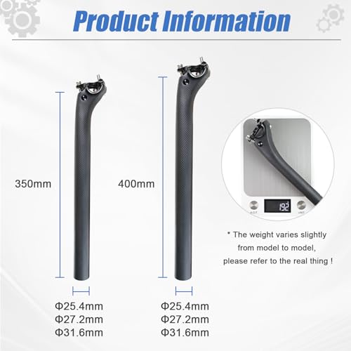 ROADNADO Carbon Fiber Bicycle SeatPost Ultralight Carbon Bike Post Matte Adjustable Offset Seatpost for MTB Road Bike BMX Seat Tube(31.6 * 400mm)