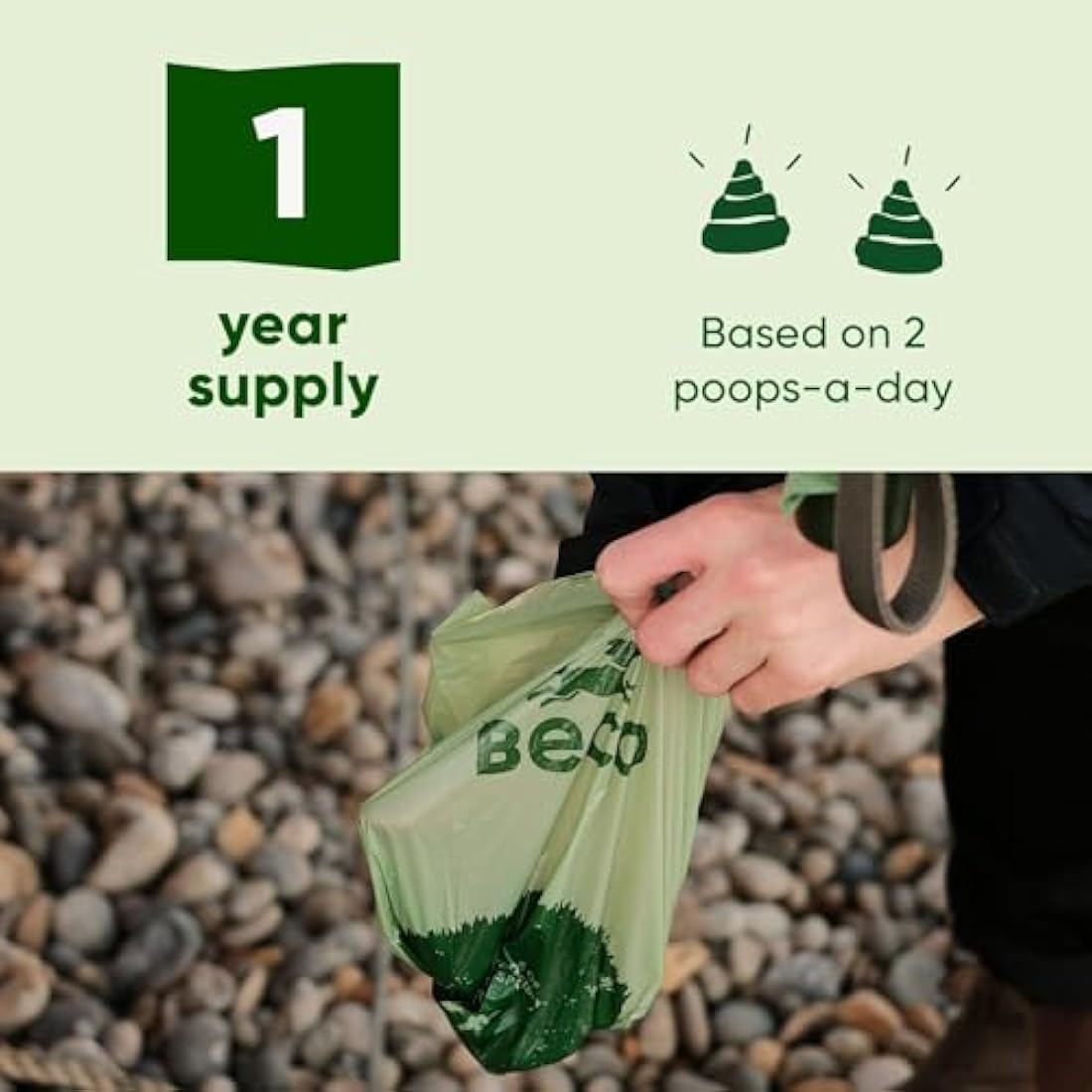 Beco Dog Poop Bags Rolls - Strong & Large - 720 Bags (48 Rolls of 15) and 1x Dispenser, Unscented, Dispenser Compatible for Dog Waste