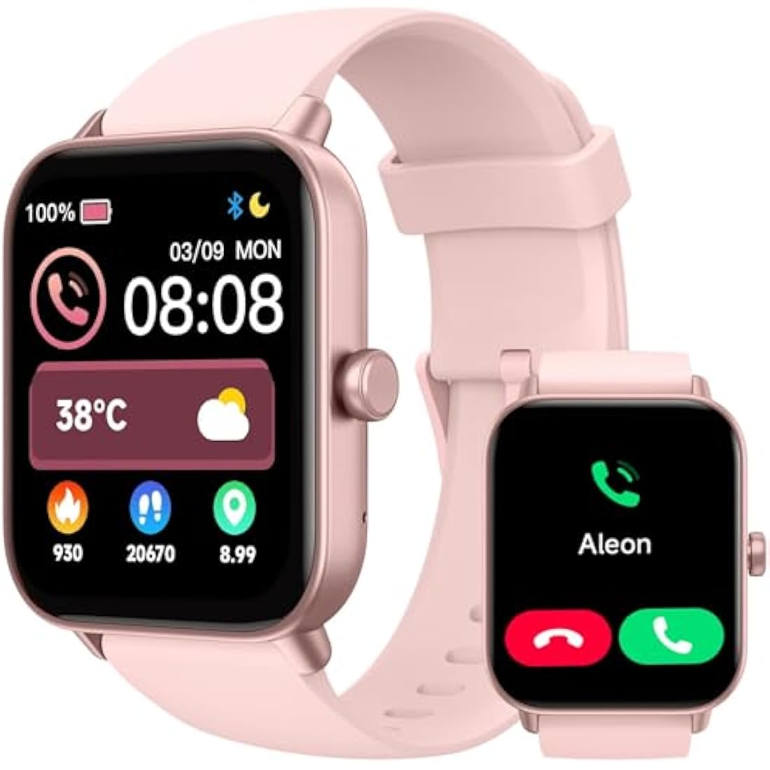 TOOBUR Smart Watch for Women Alexa Built-in, IP68 Waterproof Swimming, 1.8" Fitness Watch with Answer&Make Call/Heart Rate/Step Counter/Sleep Tracker/100 Sports, Compatible Android iOS