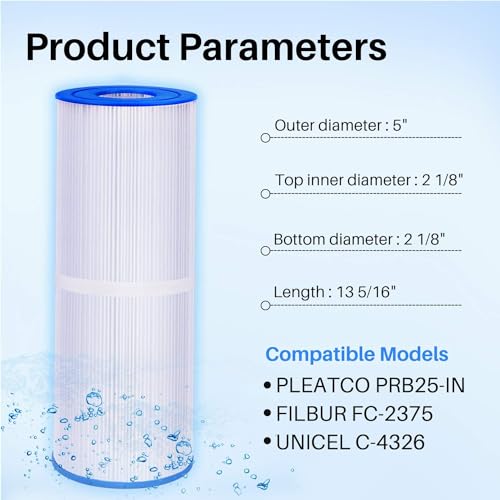 POOLPURE Spa Filter for Hot Tub ???? ???????? ???. Compatible with Pleatco PRB50-IN, PRB501N, Unicel C-4950, Filbur FC-2390, Dynamic 03FIL1600, 50 sq.