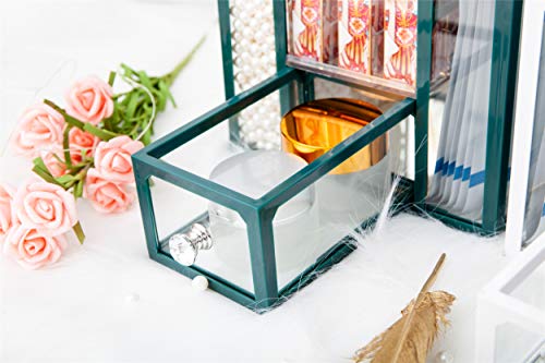 London Boutique Large Makeup Organiser Cosmetic Storage Makeup Brush Holder with Lid Dustproof Pearls (Pine Green)