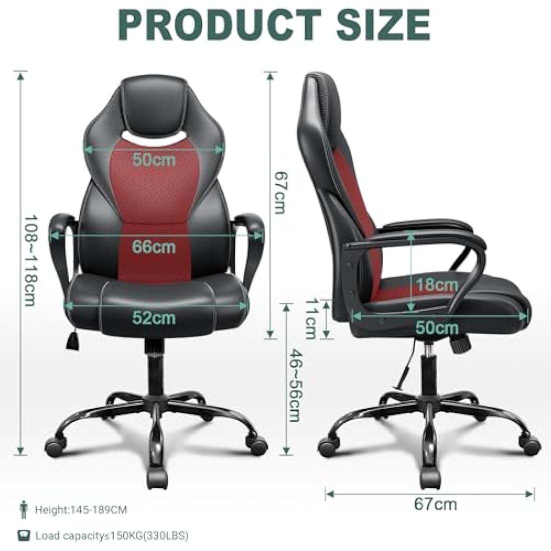 BASETBL Office Chair Executive Chair, High Back Racing Style Ergonomic Swivel Chair for Home Gaming Business, Lumbar Support PU Leather Adjustable Height Durable Comfy Chair Easy to Assemble (Red)