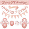 DEARLIVES 14 Pieces 90th Happy Birthday Decorations,Rose Gold 90th Birthday Party Supplies Including Happy 90th Birthday Banners Birthday Straps Triangle Flag Bunting Confetti Latex Balloons