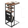 ZEXVIDA C Shaped Side Table, 3 Tier Sofa End Tables with Storage Bag, Sturdy Slide Under Sofa Slim Side Tables with Metal Frame for Small Spaces, Living Room, Bedroom, Industrial (Rustic Brown)