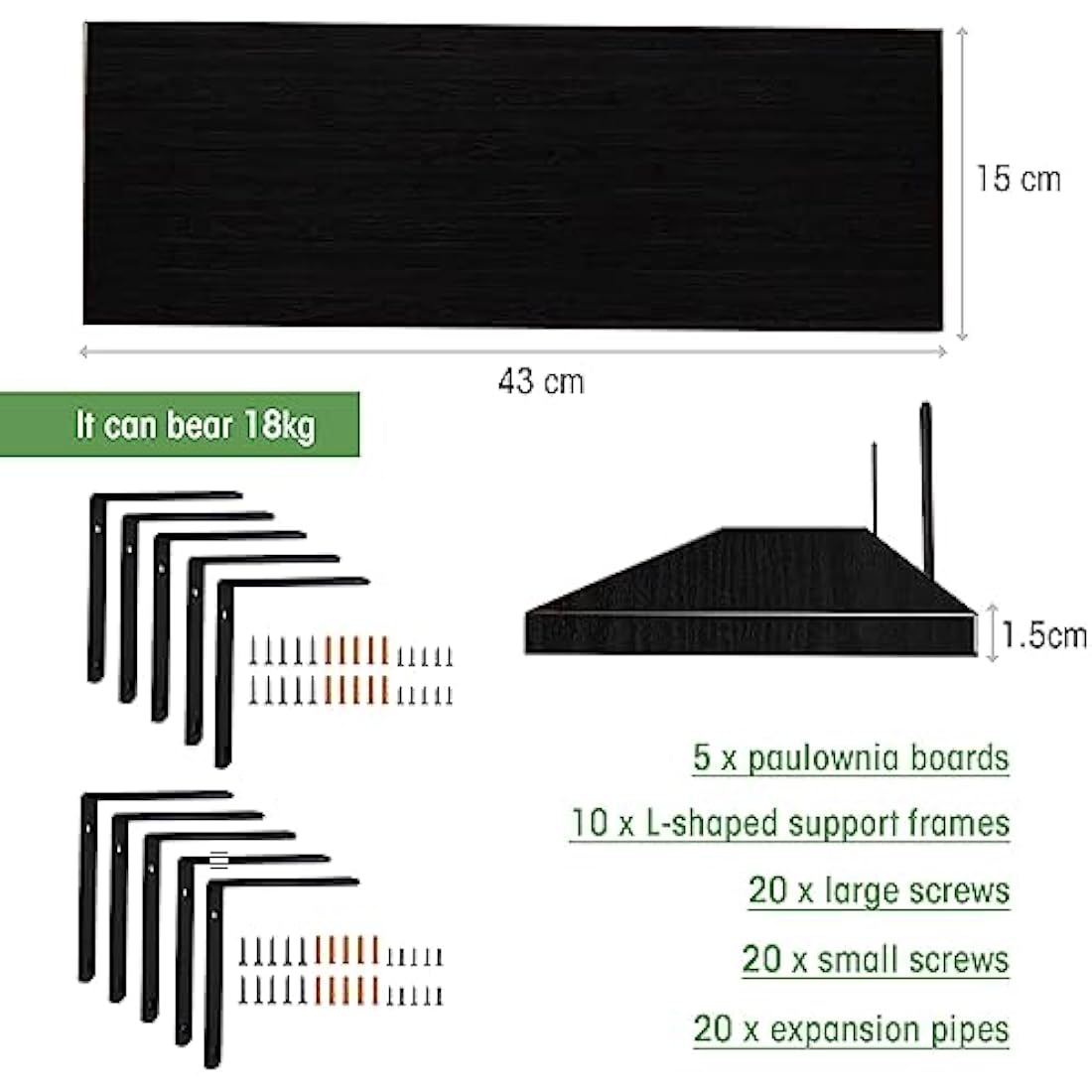 Mardili Shelves Wood Wall Mounted Shelf, Rustic Shelves Set of 5（Black）
