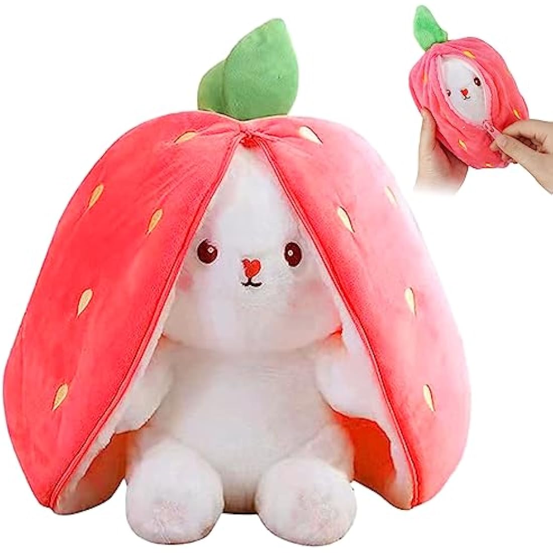 TOGETDREAM Easter Plush Bunny Toy, Soft Plush Toy 25cm Carrot Strawberry Plushies Doll, Cute Cuddly Stuffed Animals Hide And Seek Rabbit Muppet Toys Birthday Gifts for 12+ Years Old Kids (pink)