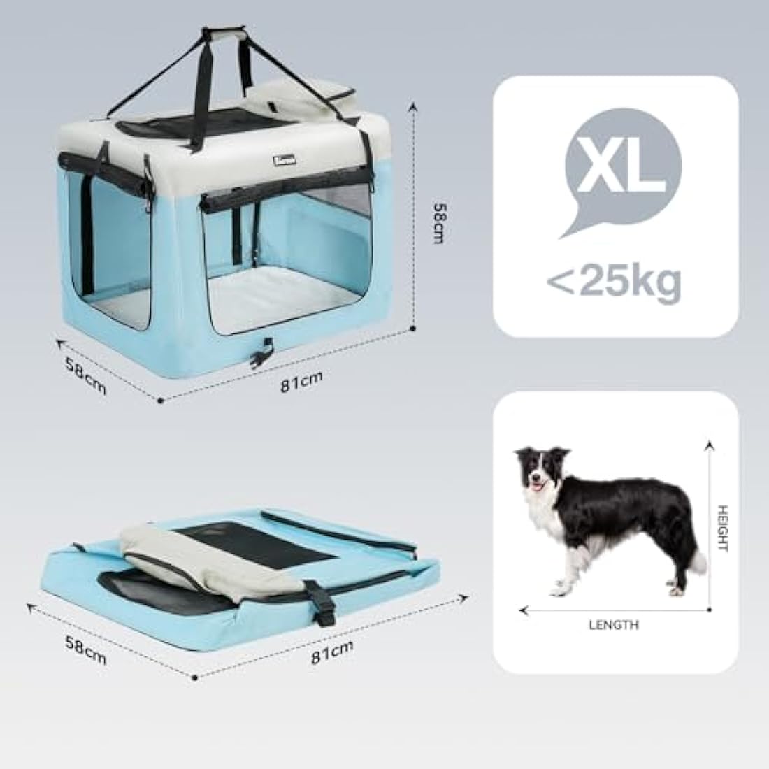 Reerooh Dog Carrier Cat Carrier Bag, Foldable Fabric Car Dog Travel Crate, Portable Soft Pet Carrier for Transport, Breathable Puppy Carrier for Large Dogs with Cushion & Dog Bowls