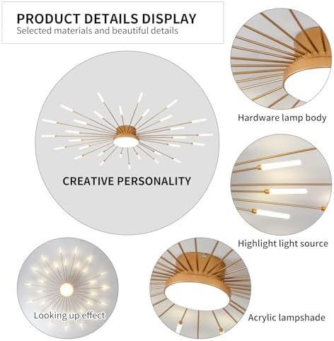 Modern LED Ceiling Light,30+1 Heads Semi Flush Mount Gold Chandeliers Ceiling Lighting for Bedroom Living Room Kitchen Dining Room Restaurant