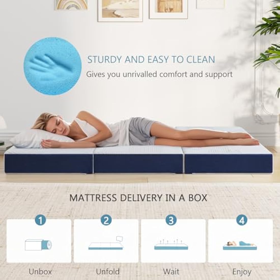 Hiimgo Folding Mattress, 15cm Single with Portable Pillow and Storage Bag, Memory Foam Mattress for Travel, Camping, Guest and Home(90x190x15cm)