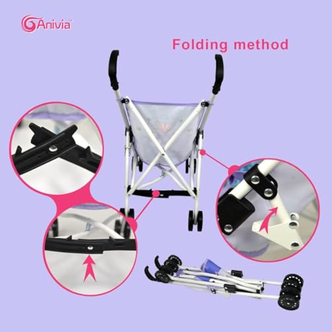 Anivia Baby Doll Collection Doll Stroller Heart Design Gifts for Toddlers and Girls Foldable Doll Stroller Pink Color