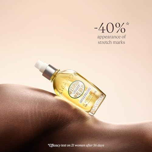 L'OCCITANE Almond Supple Skin Oil 100ml, 50% Pure Almond Oil for Deep Hydration & Glow, Vegan, Fast-Absorbing Body Oil, Luxury Clean Beauty Skincare for Soft, Supple Skin
