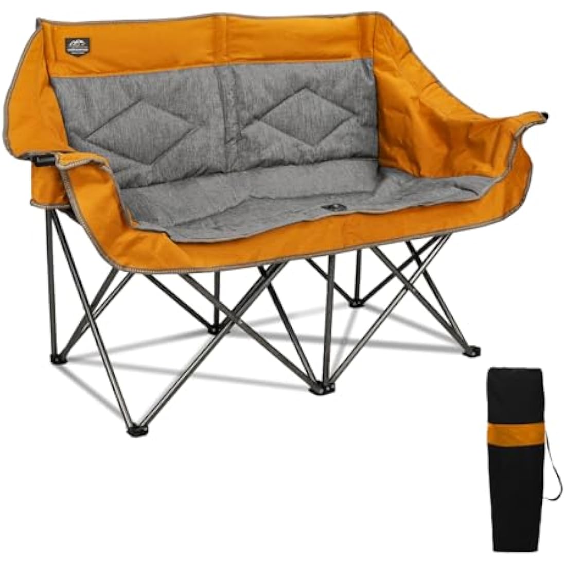 LANMOUNTAIN Folding Loveseat Camping Chair, Portable Double Chair w/Cup Holder,Wine Glass Holder,Carry Bag Heavy Duty Lawn Chair for 2 Adults,Perfect for Camp,Hiking,Picnics and Beach Trips,Orange
