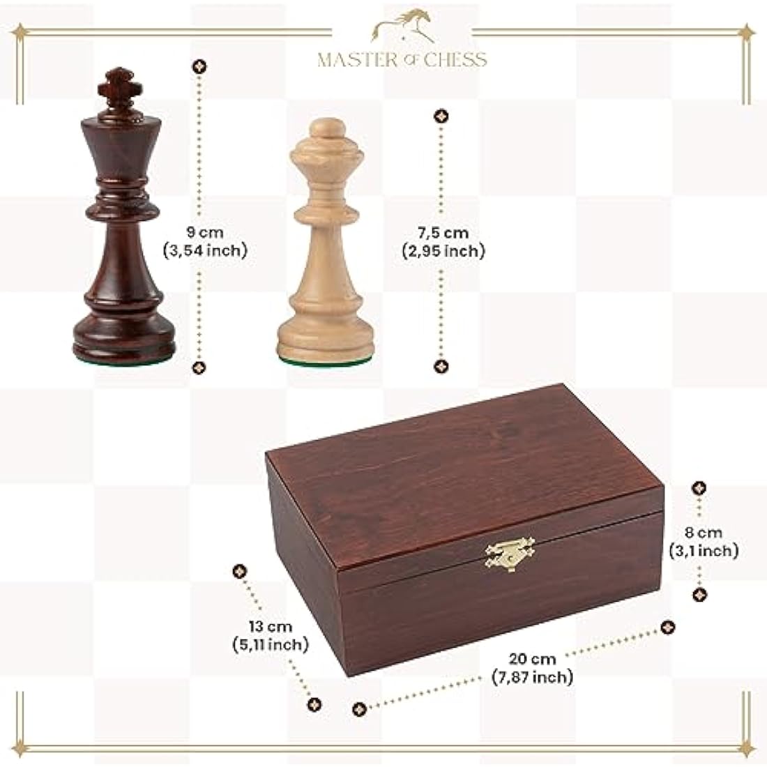 Classic STAUNTON Chess Set NO.5 in Mahogany Box | Master of Chess Wooden Chess Set | Wooden Chess Pieces Only - Handmade Tournament Chess Set Without Chess Table