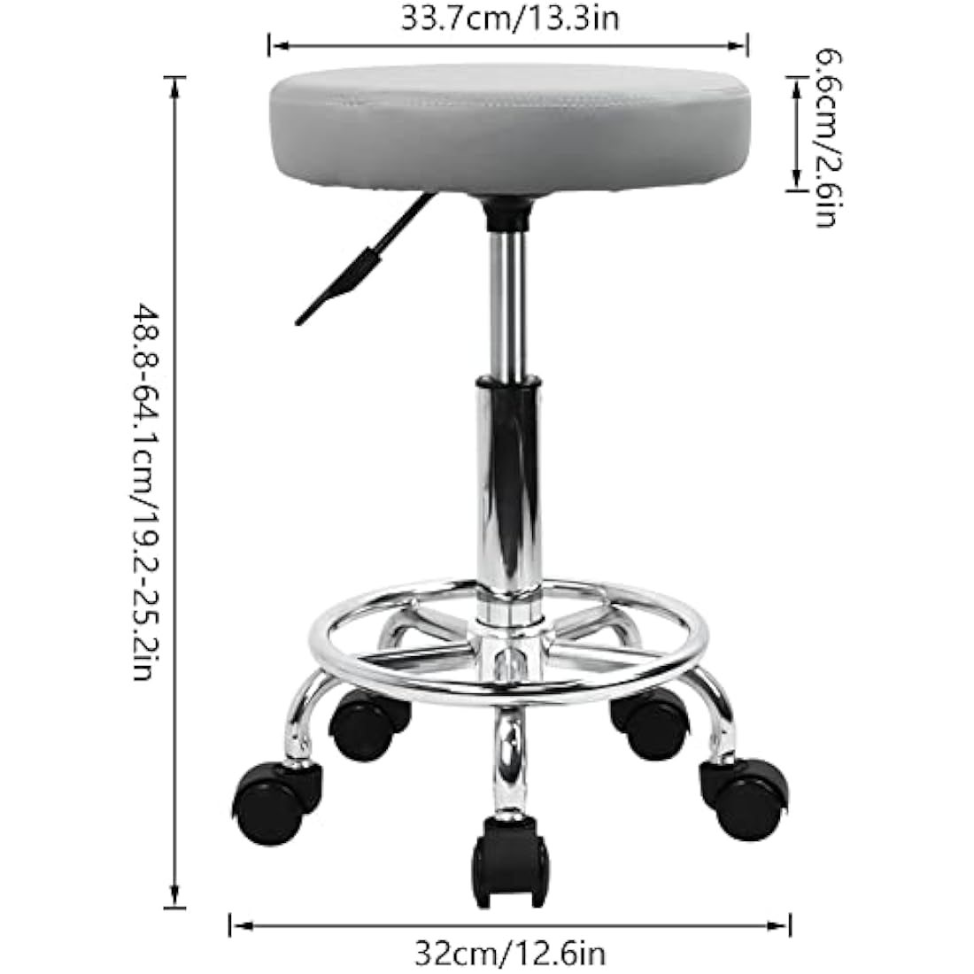 KKTONER PU Leather Round Rolling Stool with Foot Rest Swivel Height Adjustment Spa Drafting Salon Tattoo Work Office Massage Stools Task Chair Small (Gray)