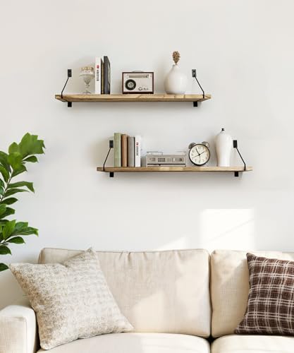 Petrala Floating Shelves Wooden for Wall Rustic Hanging Shelves Wall Mounted Shelf Long 60cm for Kitchen Bedroom Bathroom Living Room Hallway Display
