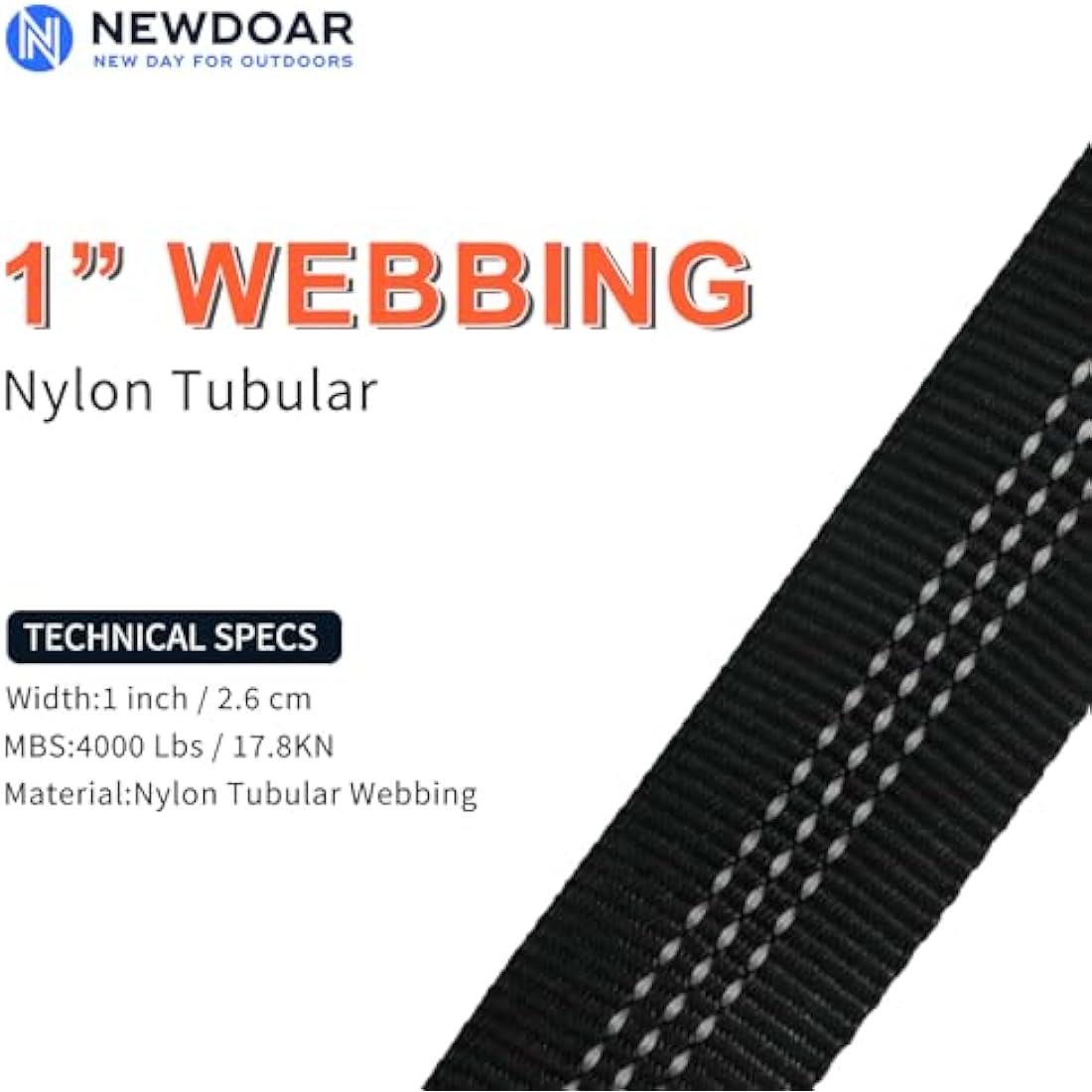 NewDoar UIAA & CE Certified 1 inch Nylon Tubular Webbing Tube/Tubular Climbing Webbing - Heavy Duty Strap for Rescue, Climbing, Harnesses, Rock Work & Firefighting