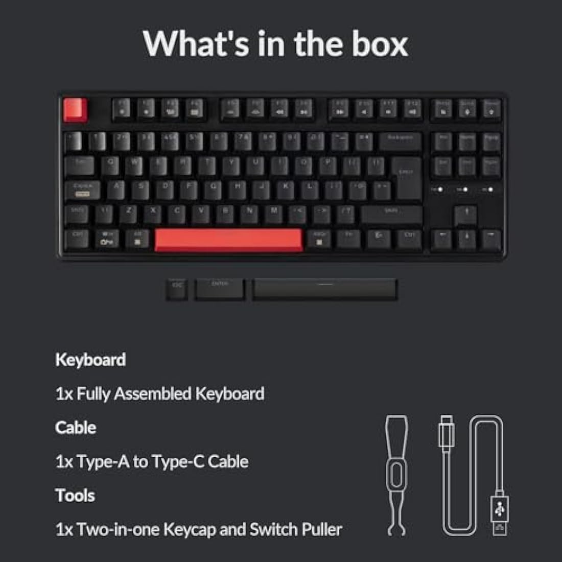 Keychron C3 Pro Custom Gaming Keyboard ISO UK Layout, QMK/VIA Programmable 87 Keys Compact TKL Wired Mechanical Keyboard, Red LED Backlits Gasket Mount with Red Switches for Mac/Windows/Linux