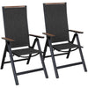 Grand patio folding chair, Aluminium garden chairs set of 2 with Armrest & Mesh breathable Seat, Adjustable 6 Position High Backrest, foldable dining chair for Outdoor, Garden, Dining room (Black)