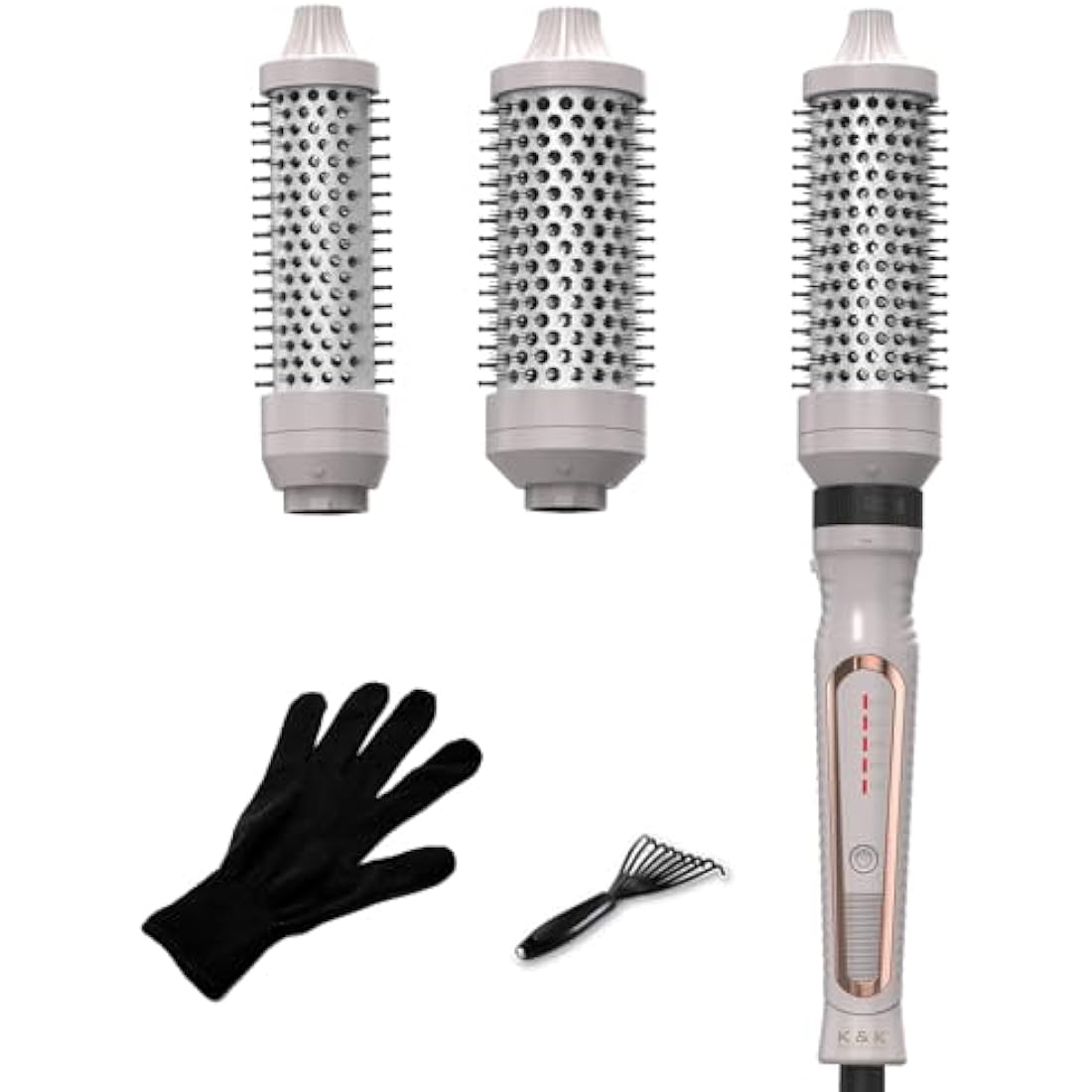 Thermal Brush 3 in 1 Set, Ionic Heated Round Curling Create Volume & Smoother Hair Style for Fully Dried Hair, Ceramic Fast Heating Curling Iron Brush with Temperature Lock & Auto-Power Off (Silvery)