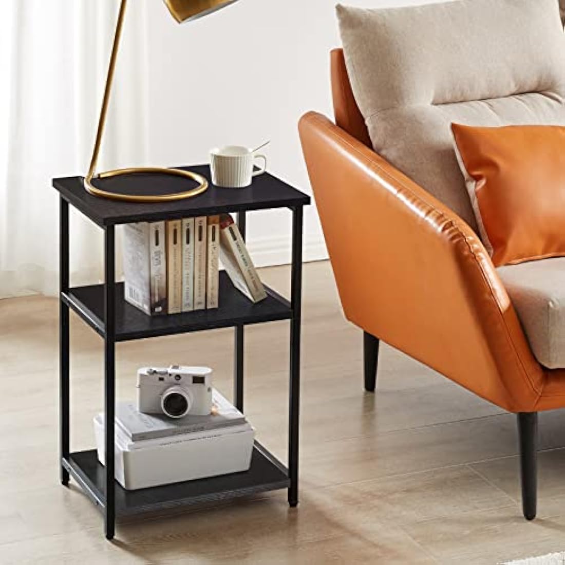 IBUYKE Industrial Side Table,End Table,Nightstand,3-Tier Storage Shelves,Steel Frame,for Hallway,Sofa,Living Room, Bedroom, Black, 39 x 29 x 58.5 cm TMJ402B