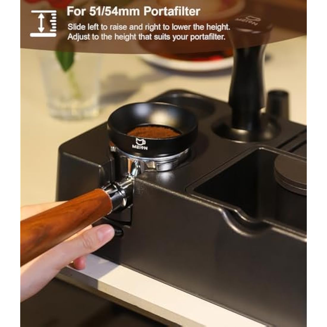 MEION Espresso Tamping Station, Detachable Espresso Knock Box and Tamp Station, 10 in 1 Espresso Organizer Fits 51, 54, 58MM Espresso Tamper, Portafilter, Distributor Puck Screen Espresso Accessories