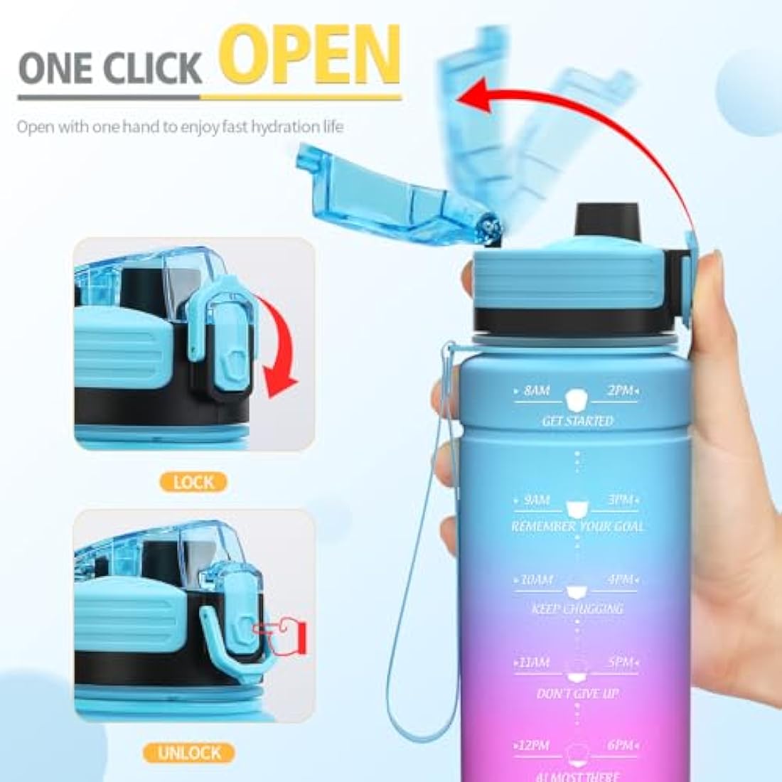 Niggeey 500ml & 700ml & 1000ml Motivational Water Bottle with Time Marker, Sports Water Bottles, Leak Proof BPA Free Tritan Drink Bottle for Kids, Men, Women, Running, Cycling, School, Gym and Sport