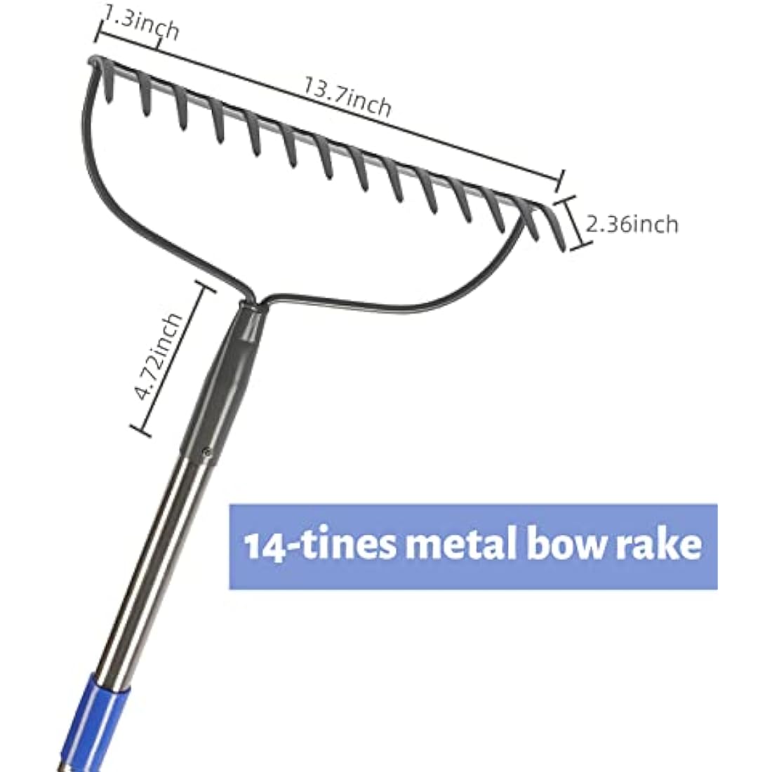 MIYA Garden Rakes for Soil with Long 182CM Handle,Heavy Duty 14 Tines Rake,Gardening Steel Tools&Equipment