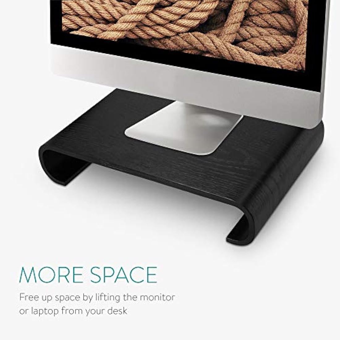 Navaris Computer Monitor Wood Stand - Universal Desk Monitor Holder - Desktop Dock Wooden Mount Display Riser for PC TV Laptop - Oak in Black