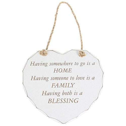 White "Home, Family, Blessing" Shabby Chic Hanging Plaque