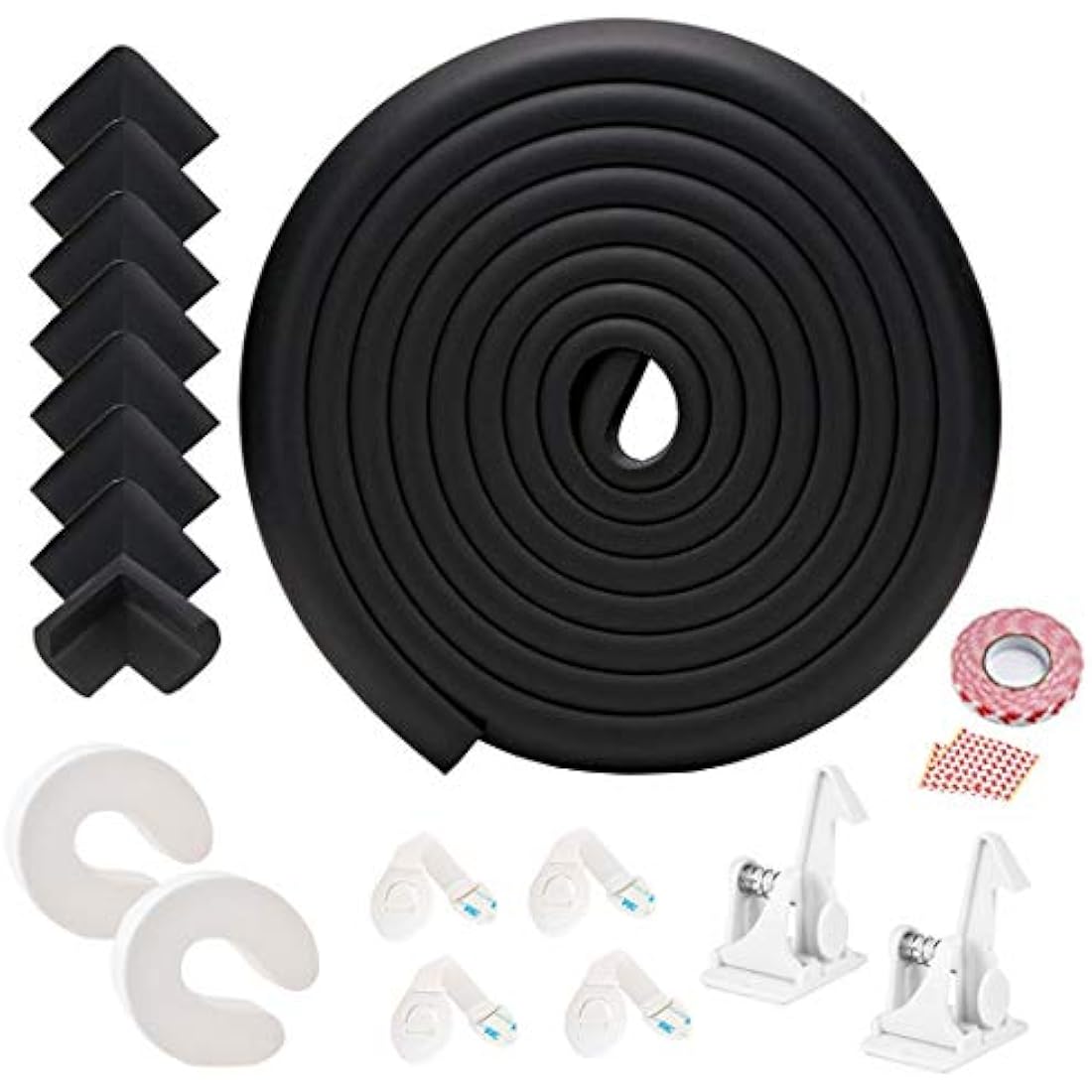 Baby Corner Guards, Fairy Baby 17Pcs Baby Proofing Kit Child Safety 1 Edge Protection 19.68 ft + 8 Corner Protectors +2 Cabinet Latch Locks + 4 Cabinet Strap Locks+ 2 Door Stopper Guards