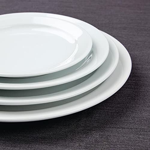 Olympia Athena Narrow Rimmed Plates 254 Mm/10 Inch (Pack Of 12), White Porcelain, Dinner Plate Set, Restaurant Tableware, Dinnerware - Microwave Safe, CF364