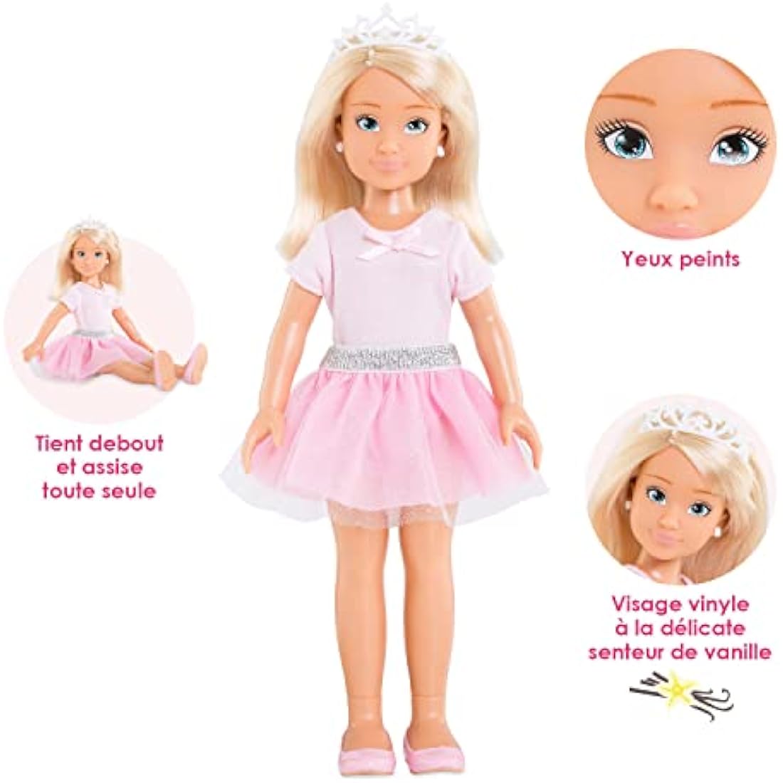 Corolle 9000600010 Girls Valentine Ballerina Set, Dressing Doll with Dog, with Crown, Earrings and Extra Ice Skates, 28 cm Toy Doll with Vanilla Fragrance, from 4 Years