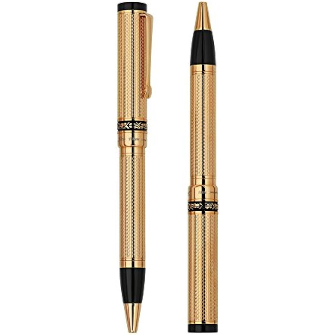 Xezo Tribune Twist Action Ballpoint Pen, 18 Karat Gold Plated Solid Brass. Hand Guilloche. Limited Edition, Serialized.