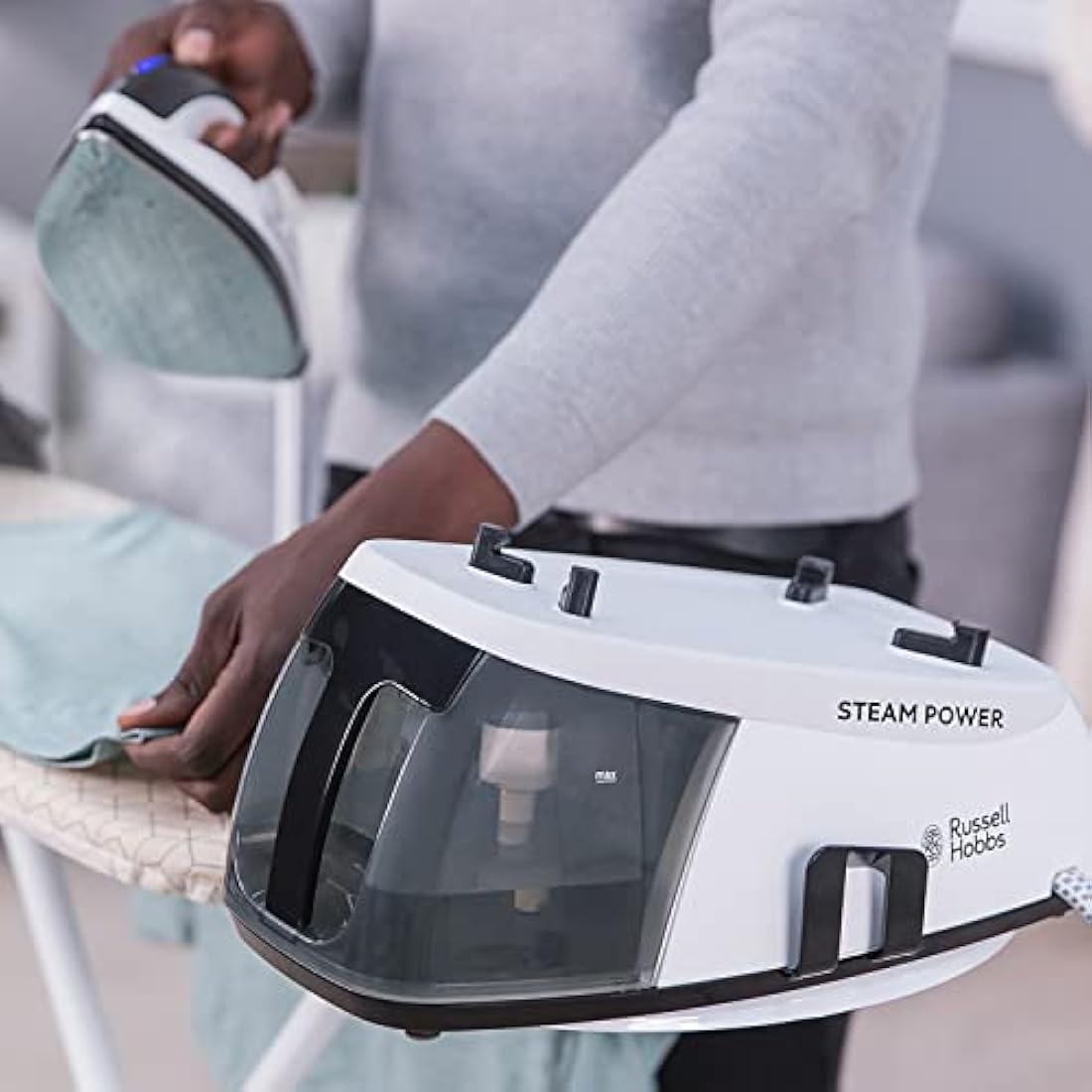 Russell Hobbs Steam Iron [2400W, 110g Shot of Steam, 90g Steam Output,] Steam Power (1.3L Removable Water Tank, Stainless Steel Non Stick Soleplate, Cord Storage, Temp ready light, Anti Calc) 24420