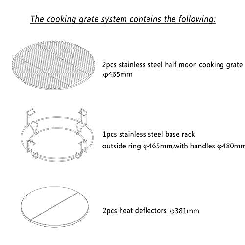Onlyfire GCG-8552 Cooking System (2xGrates, 1xRack, 2xHeat deflectors) Fits for Ceramic Grill, Compatible for Large Big Green Egg, Kamado Joe Classic,