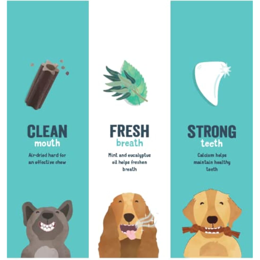 Edgard Cooper Treats Dental Stick, Big - Strawberry and Mint - (8 x 7 stick pack), Natural Dog Chew Sticks, Dental Hygiene, One per Day, Low Calorie, Long Chewing, Fresh Breath
