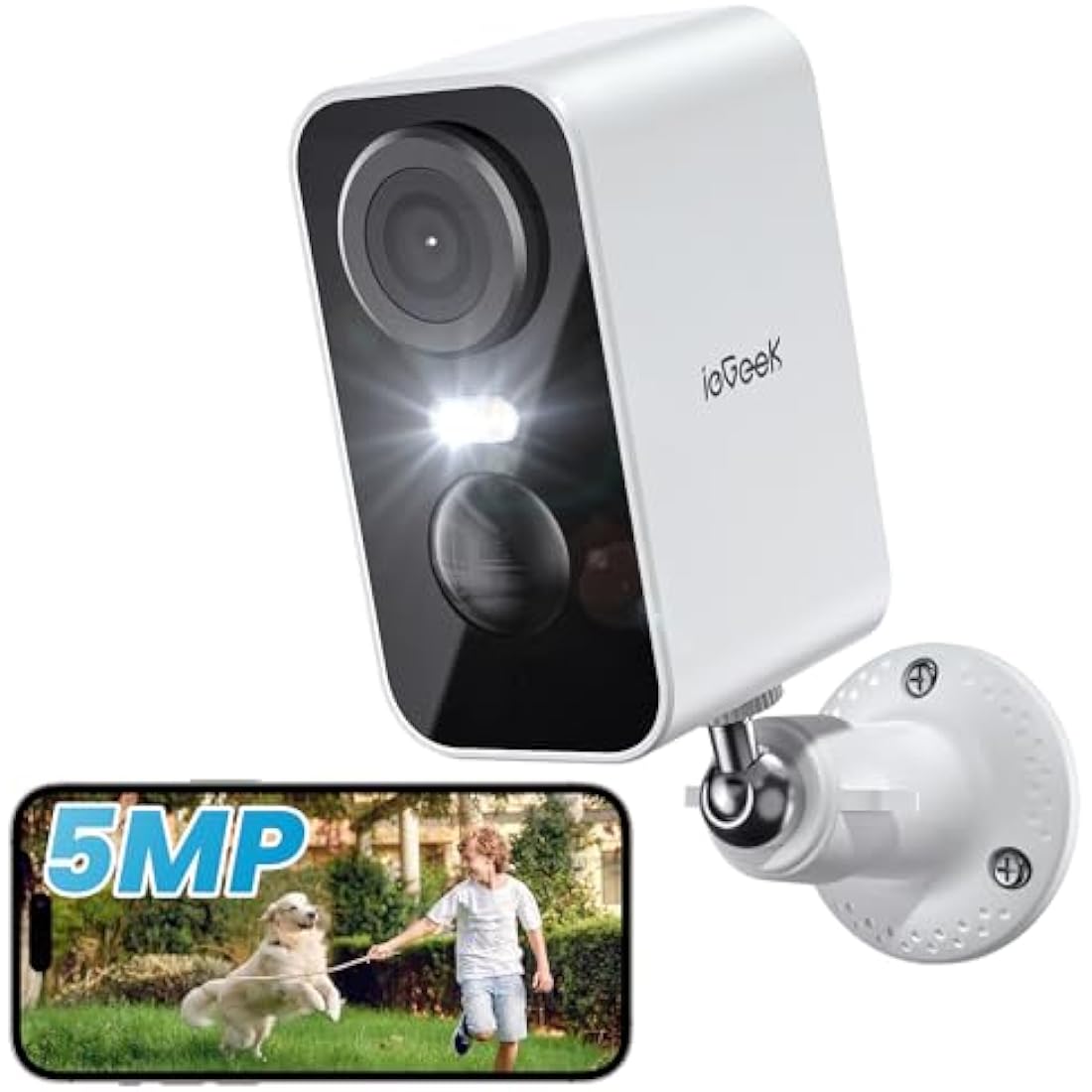 ieGeek 5MP Wireless Security Camera Outdoor Colorful Night Vision, Rechargeable Battery CCTV Camera Systems, WiFi Home Security Camera, Motion Detection,Siren Floodlight,Voice Intercom,Work with Alexa