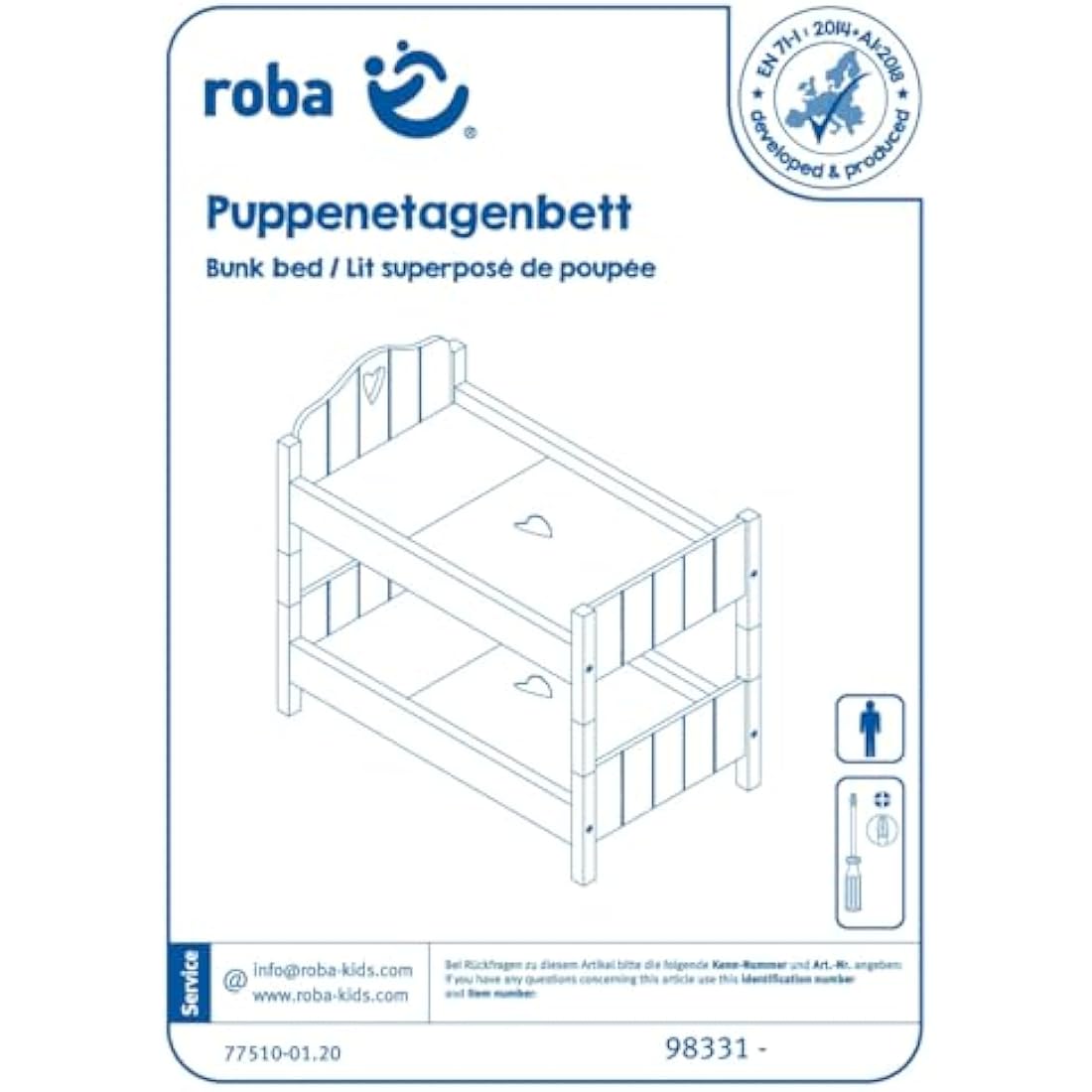 roba Doll Bunk Bed Fienchen - Dividable doll bed including textile equipment - Wood white lacquered