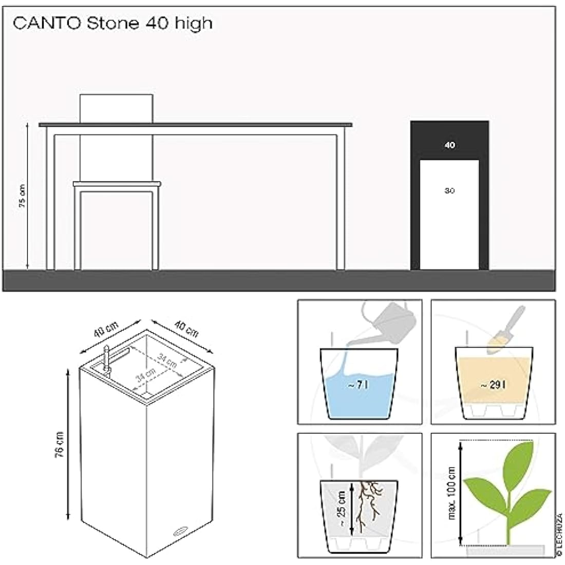 LECHUZA CANTO Stone 40 high sand beige 13621