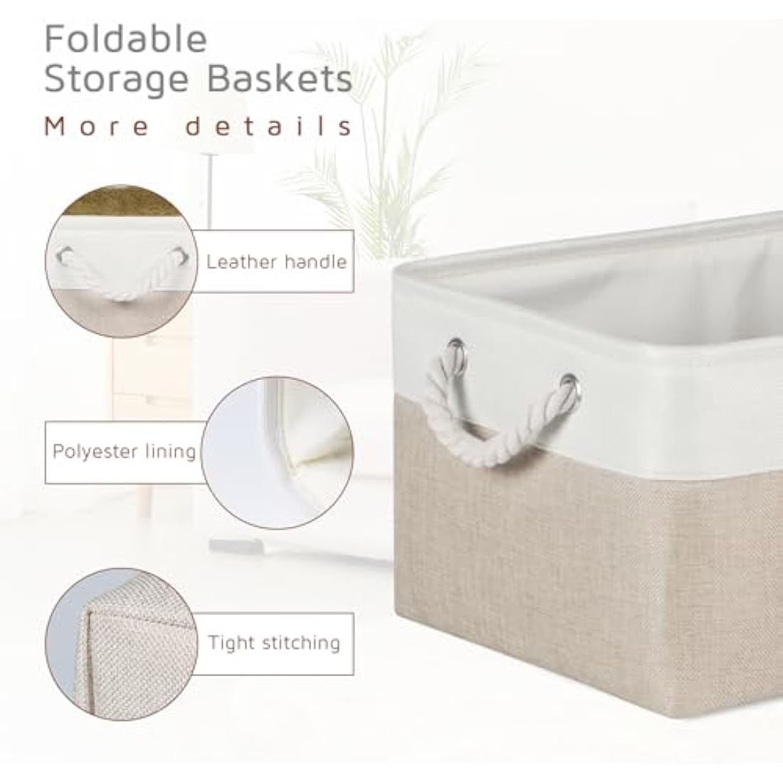 Syeeiex Storage Basket for Shelves [3-Pack], Storage Boxes with Handles, Large Fabric Storage Bins for Organizing Home and Office, White & Khaki