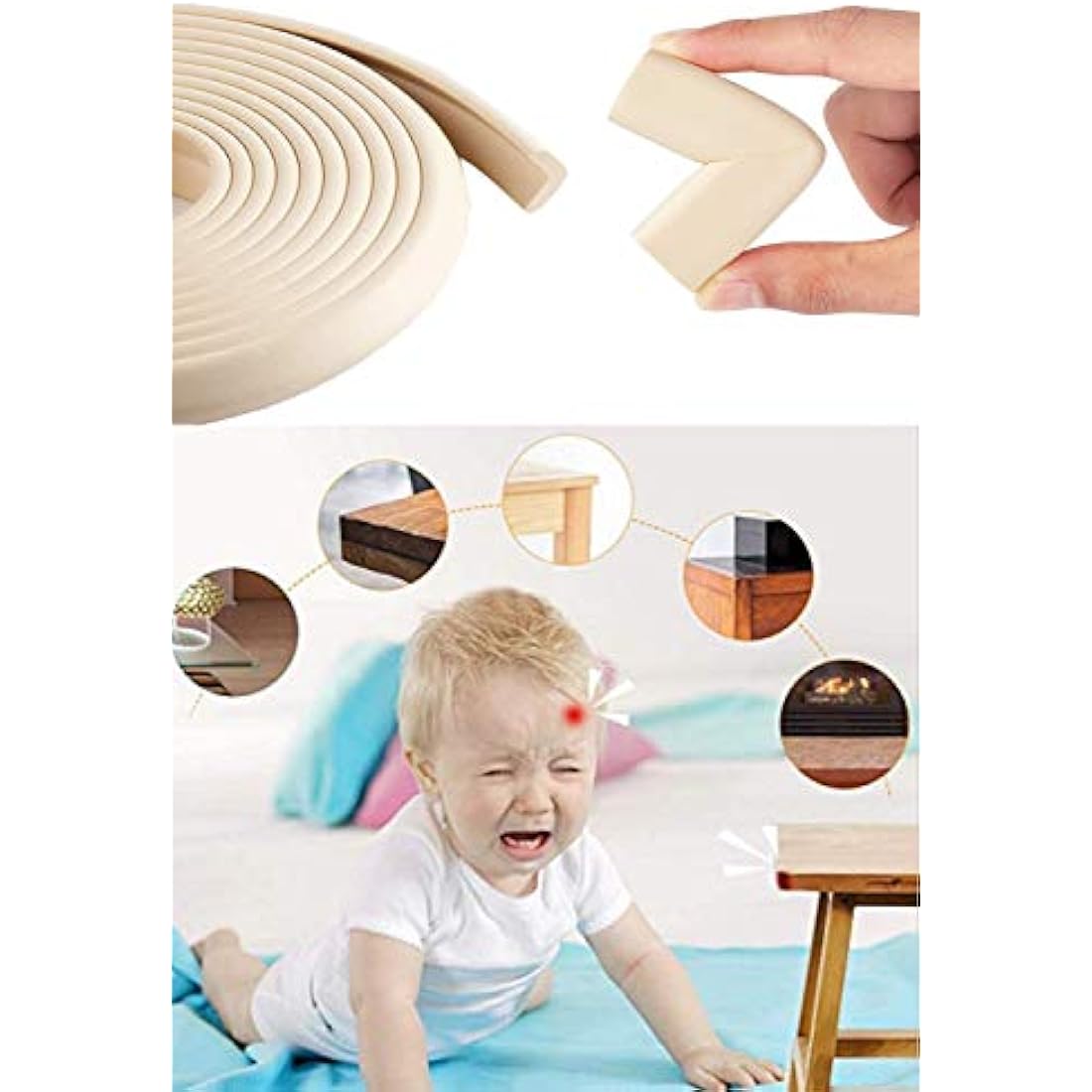 Baby Corner Guards, Fairy Baby 17Pcs Baby Proofing Kit Child Safety 1 Edge Protection 19.68 ft + 8 Corner Protectors +2 Cabinet Latch Locks + 4 Cabinet Strap Locks+ 2 Door Stopper Guards