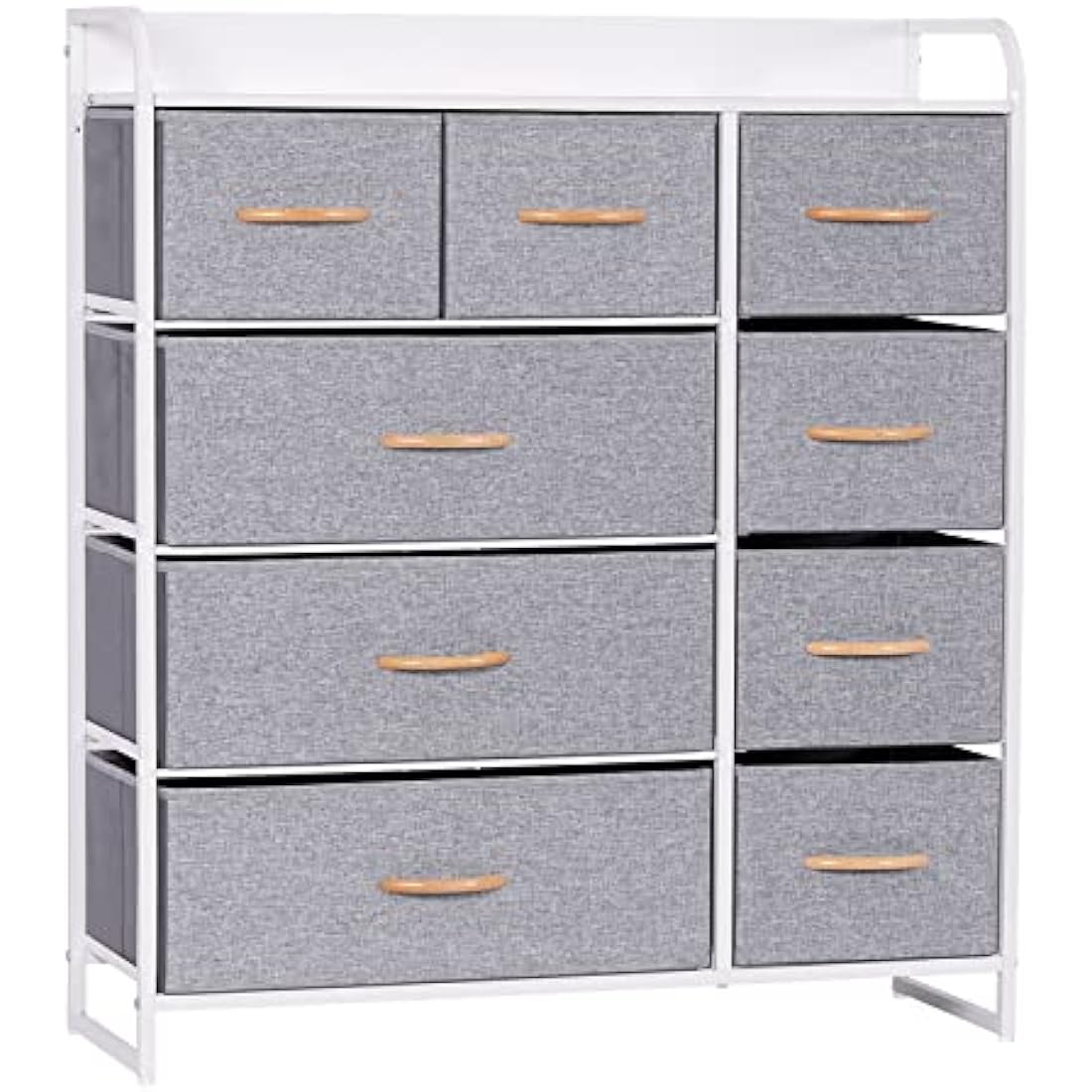LYNCOHOME Chest of Drawers,Cationic fabric 9-Drawer Storage Organizer Unit for Bedroom Living Room Closet, Sturdy Steel Frame, Easy Pull Fabric Bins & Wooden Top, Fabric Dresser (Snow gray)