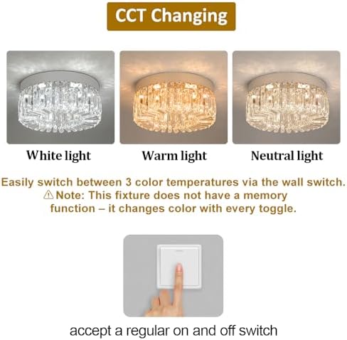 VETRULUS Crystal Chandeliers for Living Room Flush Mount Crystal Ceiling Light Fixtures 40CM Modern LED Chandelier for Dining Room Kitchen Foyer Chrome Silver
