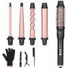 UNOBEY 5 in 1 Curling Wand Set, Curling Brush Curling Iron Set with Curling Brush and 4 Interchangeable Ceramic Curling Wand(0.5”-1.25”), Fast Heating, Include Glove & 2 Clips