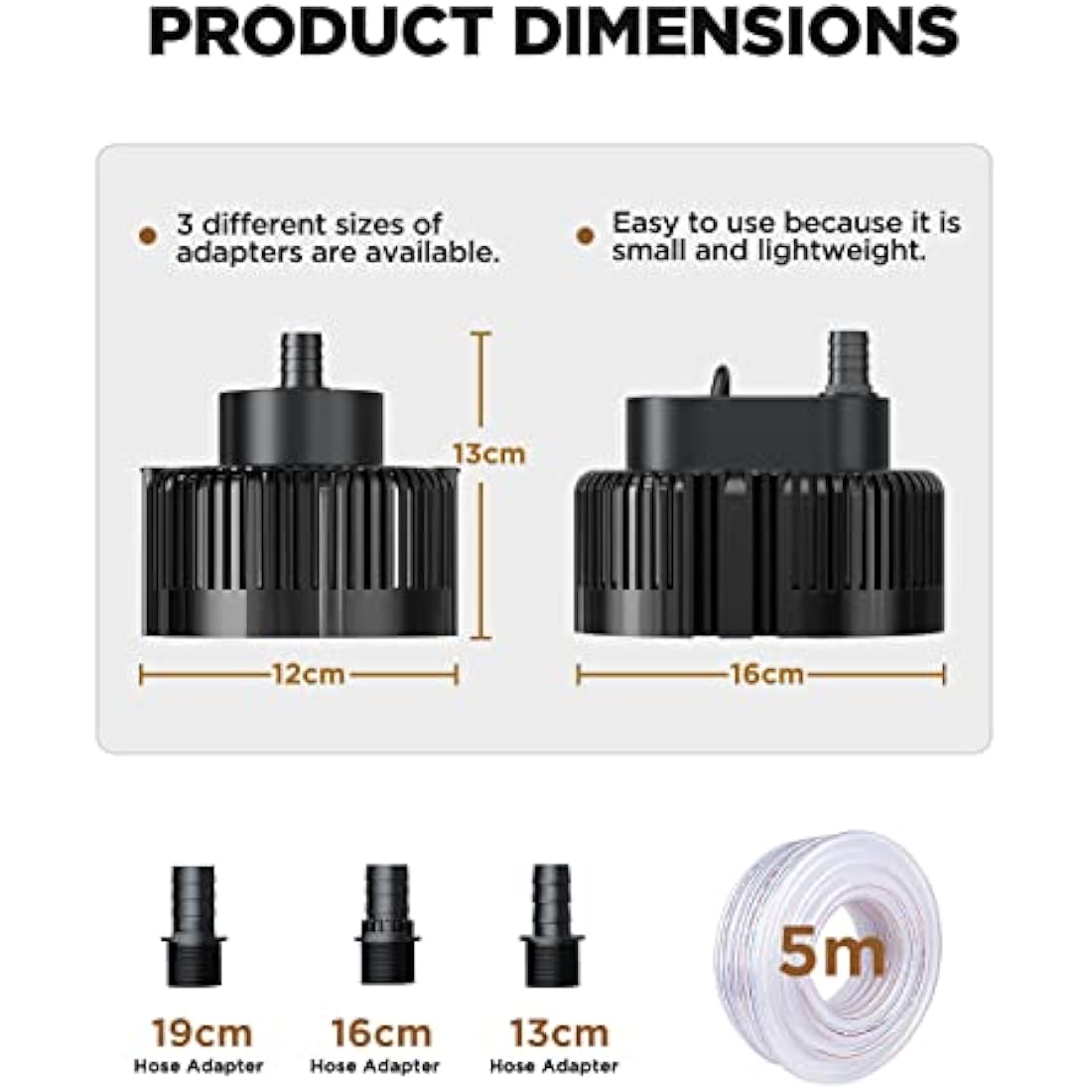 Lnicez 𝟯𝟬𝟬𝟬𝐋／𝐇 Submersible Water Pump, Powerful Portable Water Pump(75W) with 5m Drainage Hose & 7.5m Upgraded Power Cord for Swimming Pools, Fish Tank, Pond,3 Nozzles