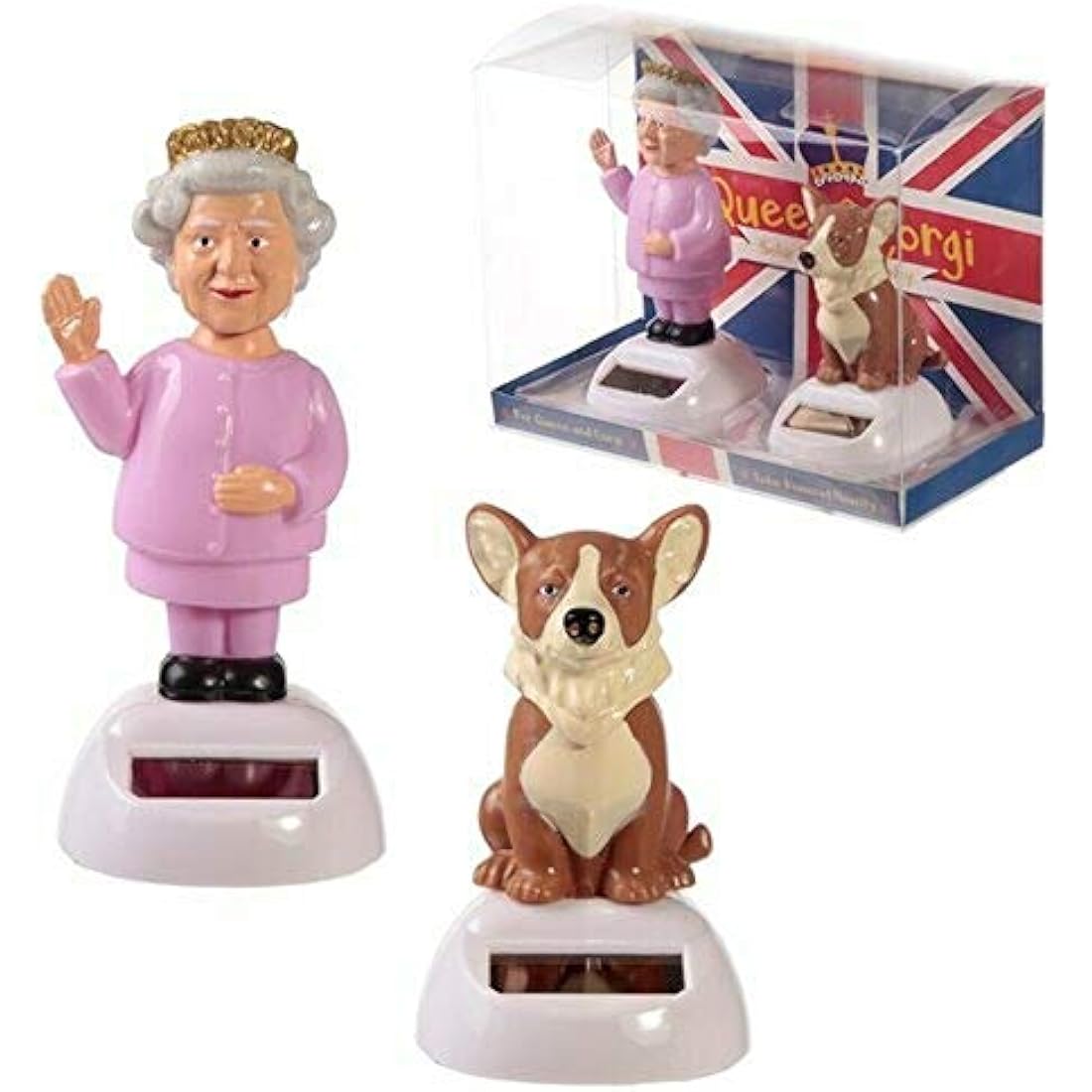 Puckator Queen and Corgi Set of 2 Solar Pals - Home Office Table Desk Dashboard Car Decor Decoration - Gift Ideas - Gifts For Teenage Old Boy Girl Dad Mums - Powered KIds Toys Toy Figure Figures