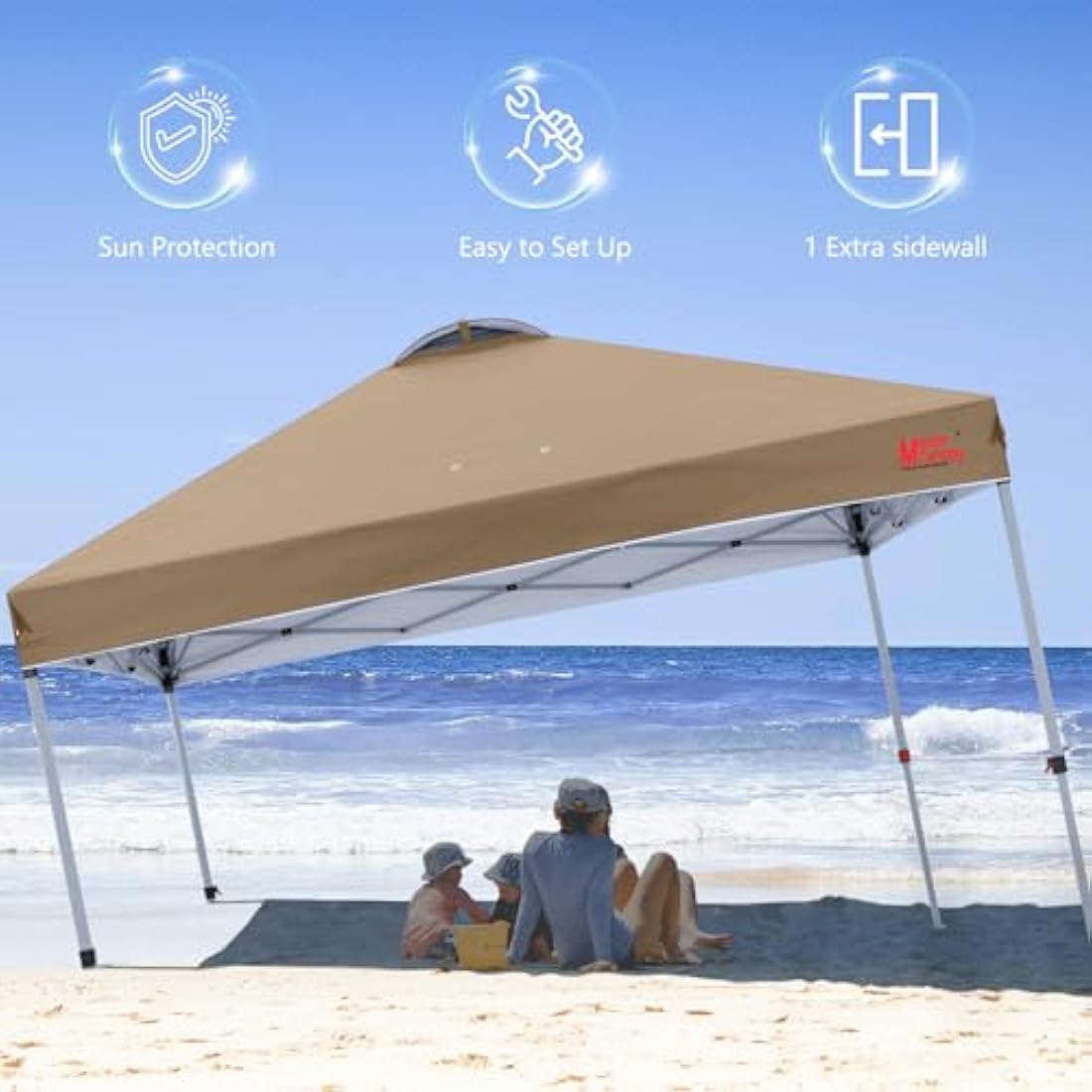 MASTERCANOPY Durable Ez Pop-up Gazebo Tent with 1 Sidewall (2.5x2.5M,Khaki)