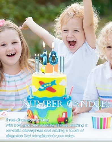 Boys Blue 13th Birthday Candles Set - Number 13 & Long Blue Candles for Birthday Cake & Party Decorations