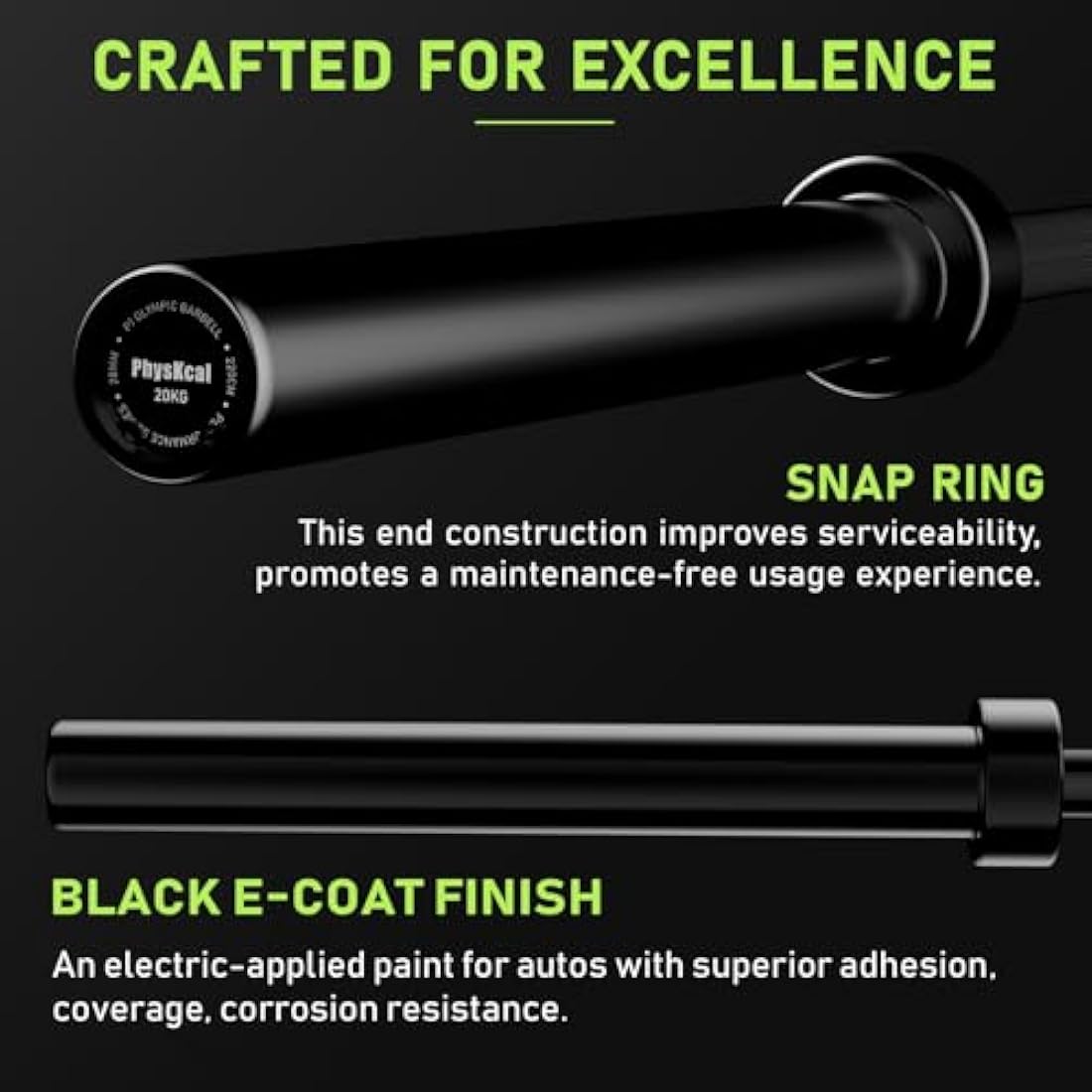 PhysKcal Olympic Barbell, 15kg/20kg Multipurpose Bar, 6.6ft/7.2ft Men's and Women’s Barbell for Weightlifting Powerlifting, 2 Inches Barbell Bar for Squat, Bench Press, Deadlift
