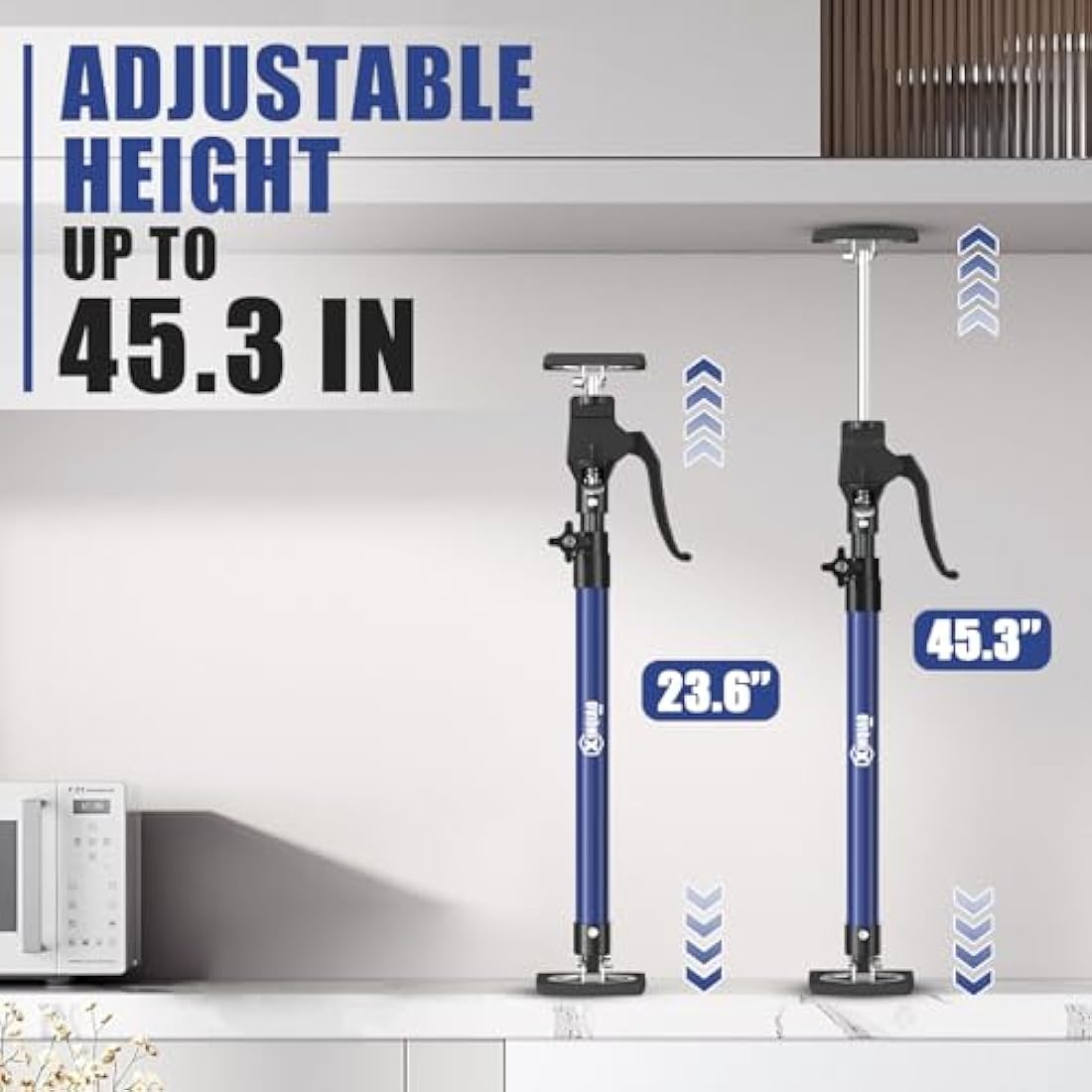 XINQIAO Third Hand Tool Support System, Premium Steel Support Rod with 154 LBS Capacity for Cabinet Jack, Drywall Jack& Cargo Bars, 23.6 IN to 45.3 IN Long, Blue, 2 PC